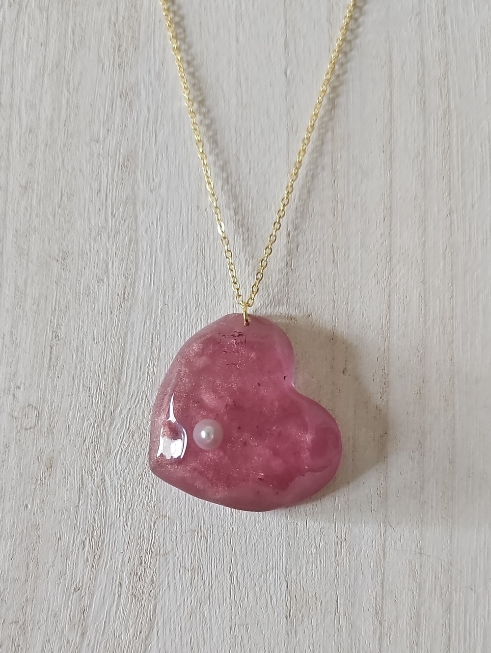 Pink Heart Pendant Necklace with Pearl Accent